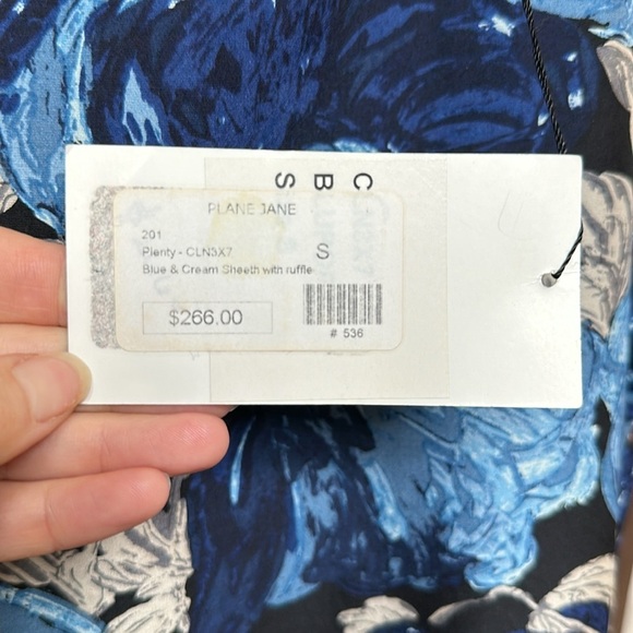 Plenty Frock! By Tracy Reese Blue & Cream Sheath Dress with Ruffle hem - Small - Picture 7 of 7